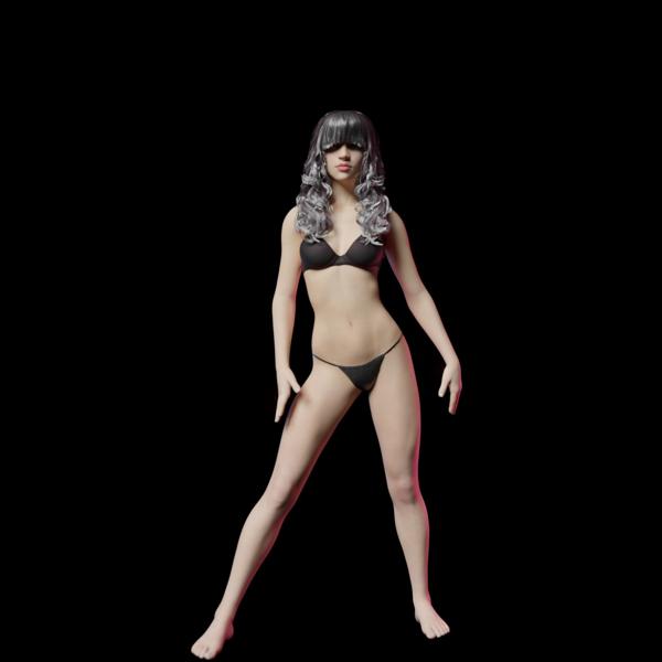 Sexy adult woman with long curly hair in thongs